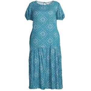 Terra & Sky Blue Floral Vine Print Short Sleeve Maxi Dress Plus Size 14W